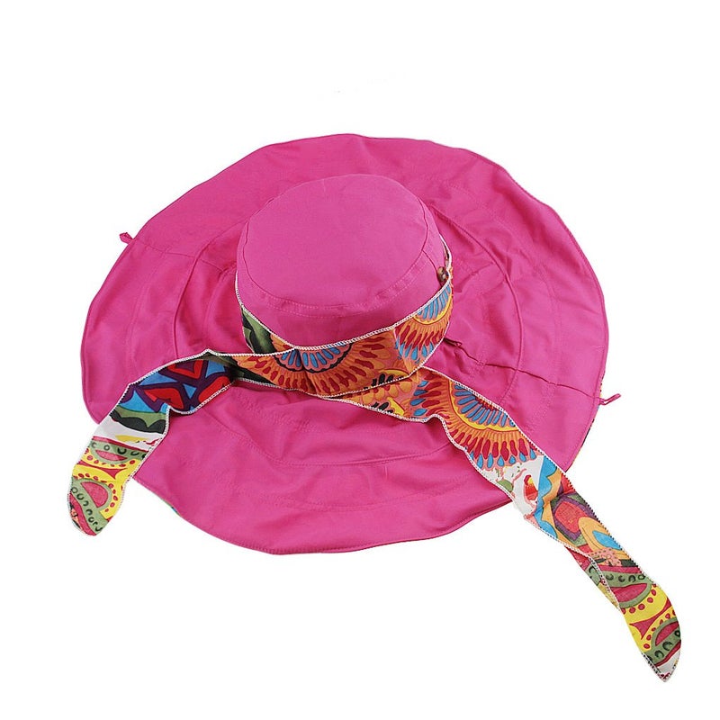 Fakeface Women's Foldable Floppy Reversible Travel Beach Sun Visor Hat Wide Brim UPF 50+ Rose Red - Image 5